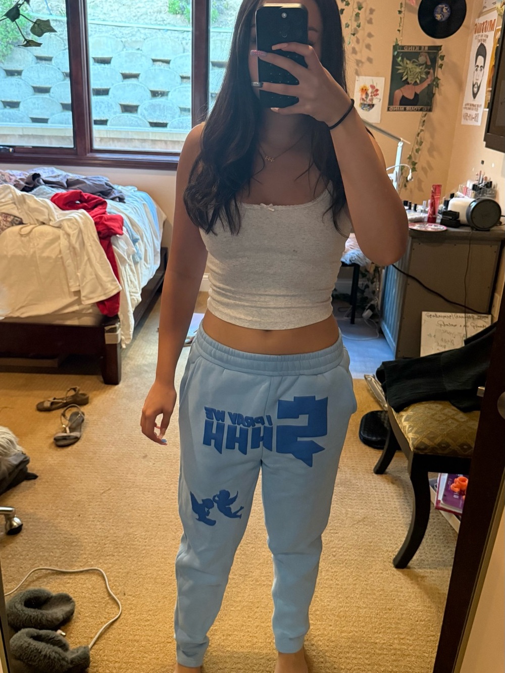 $hhh Light Blue Graphic Sweatpants - Bold Dark Blue Print